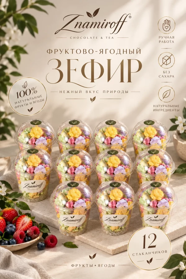 №1 Зефир в стаканчиках без сахара(коробка 12шт по 100гр) в Орехово-Зуево