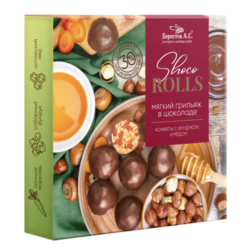  Берестов Shoco Rolls конфеты с фундуком, цукатами моркови  и медом 135г  в Орехово-Зуево