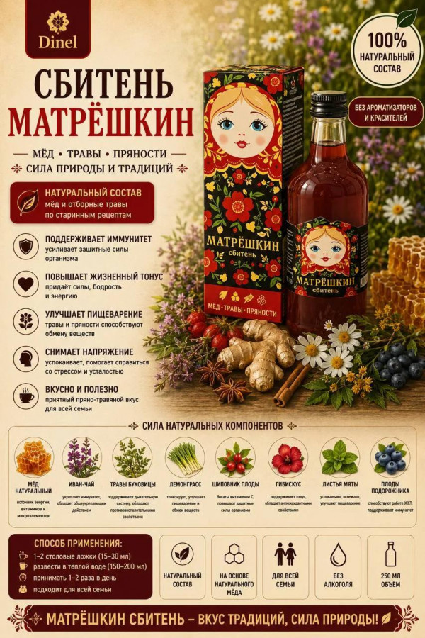 №2 Сбитень Матрёшкин, 250мл  в Орехово-Зуево